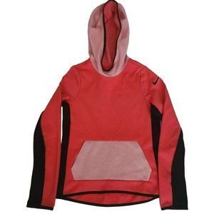 Nike Girls Color Block Pullover Therma Fleece Hoodie Sweater Orange/Black Large